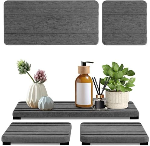 LeKuni Wasserabsorbierende Kieselgur Seifenschale, Water Absorbing Stein Für Spüle, Seifenhalter Dusche, Schnell Trocknender Badezimmer Tablett Für Pflanzen Und Toilettenartikel (3, Grau)