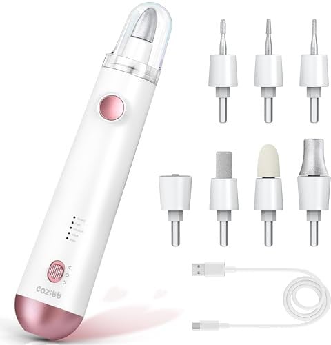 CoziBB Senza fili Fresa Elettrica per Unghie con 8 Accessori Professionali per Manicure e Pedicure in Zaffiro e Feltro per Accorciare, Limare, Modellare e Curare Unghie e Cuticole, Bianco