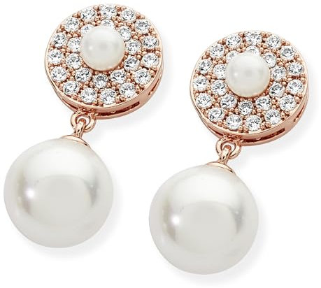 Tipperary Crystal Earrings, Rose Gold Pave Circle with Drop Pearl Earrings for Women & Girls – Luxury Irish Jewellery