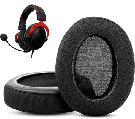 HTINDUSTRY Cuscino sostitutivo per padiglioni compatibile con HyperX Cloud 2 /Alpha/ATH M50X M40X/Turtle Beach Stealth 400 600 cuffie/auricolari padiglioni con tessuto traspirante/schiuma densità