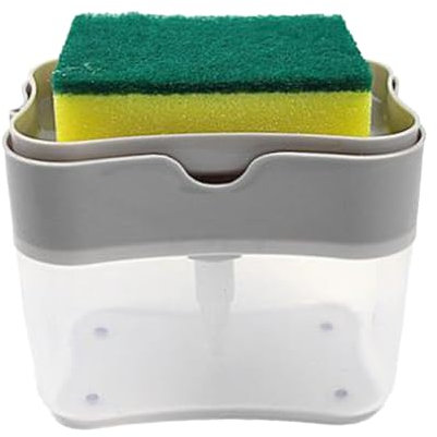 Küche Seifenspender Aktualisierte Version, Manuelle Presse Flüssigkeitspumpe Waschmittel Wiederbefüllbar Lagerbehälter Schwamm, Schwammhalter 2 In 1 Seifenspender,für Küchenspüle (Gray)