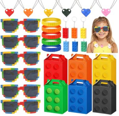 Bausteine Mitgebsel Kindergeburtstag Gastgeschenke Jungen Mädchen Bauklötze Sonnenbrillen Geschenktüten Halsketten Armbänder Schlüsselanhänger Party Zubehör Pinata Give Aways Mitbringsel Geburtstag