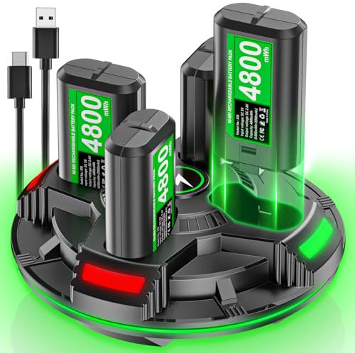 Rechargeable Xbox Controller Battery Pack, 4 x 4800mWh Rechargeable Batteries Pack with Charging Dock Station for Xbox One/One S/One X/One Elite/Xbox Series S|X Wireless Controller (4 Pack)