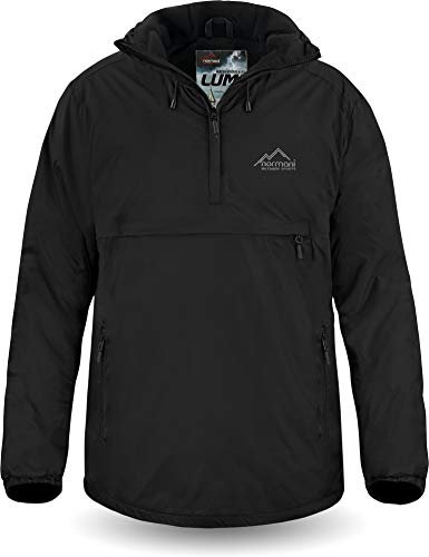 normani Wasserdichter Windbreaker mit Fleecefutter bis -20°C Winter-Anorak gefüttert für Damen und Herren von S-4XL - 11.000 mm Wassersäule Farbe Dunkelschwarz Größe L/52