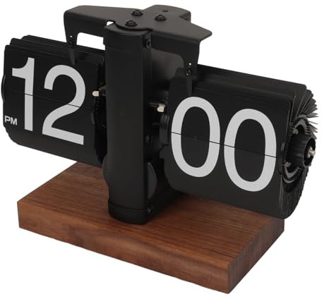Retro-Digital-Flip-Down-Uhr, Automatische Mechanische Uhr, Heimbüro-Dekoration, Schwarzes Walnuss-PVC (Schwarz)