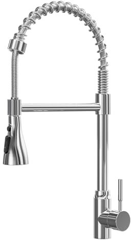 Grifo de cocina ModHm Spring, grifo monomando de arco alto para cocina con giro de 360° y dos modos de chorro, acabado cromado de alta resistencia, ideal para cocinas, baños e instalaciones sanitarias