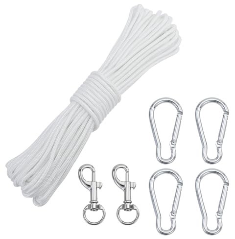JRSHIRLEYLTD Corde Flagline en nylon de 20 m, avec 2 mousquetons et 4 crochets pour drapeau, haute résistance, résistante aux UV et excellente absorption des chocs pour cravate, pull, swing, escalade
