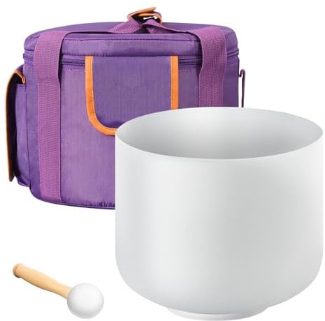 VEVOR Cuenco de Cristal, Cuenco de Canto para Chakras del Corazón con Nota F, Mazo de Goma, Junta Tórica y Bolsa de Transporte, para Meditación, Yoga, Baño de Sanación Sonora, 203 x 203 x 165 mm