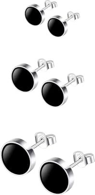 Hinvan 3 Paar 925 Sterling Silber Ohrringe Damen Ohrstecker Silber 925 Schwarz Rund Schwarz Ohrstecker Runde Klein Ohrschmuck Unisex Ohrringe Silber für Damen Mädchen Männer Herren Frauen