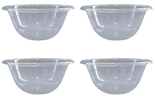 C&S Homestore 4 x 15cm Clear Plastic Kitchen Mixing Bowl, Great for Prepping, Serving Bowl, Lightweight, Easy to Clean, Microwave and Dishwasher Safe