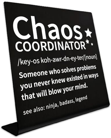 CREATCABIN Chaos Coordinator Büro Schreibtischschilder Dekor Metallschild Tischschild Lustiges Büro Schreibtisch Geschenk Edelstahl Für Bar Arbeitskabine Frauen Männer Mitarbeiter Schwarz 10x10x2.5cm