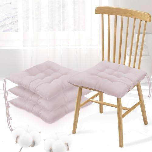 MeYuxg 4er Set Stuhlkissen mit Bändern,40 x 40 cm Weiche Bequemes Sitzkissen, Polyester-Stoff-Sitzkissen,Geeignet für Bürostühle,Computerstühle,Gartenstühle und Esszimmerstühle(Rose Gris)