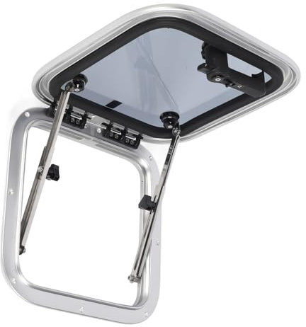 Marine Hatch Porthole Window, 15 X 15in Square Aluminum Alloy Deck Hatch Window with Support Rod, Push Pull Opening Close Method, Filtering Colored Tempered Glass