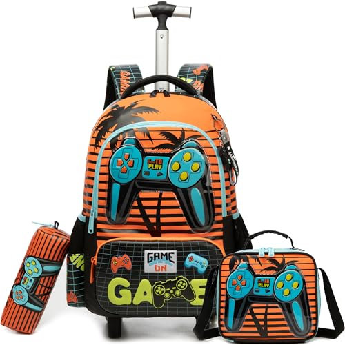 HTgroce Schulranzen mit Rollen, Rucksack mit Trolley für Kinder, Rucksack Trolley 1 Klasse