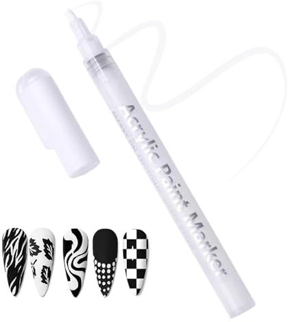 White Nail Art Pen - Acrylic Paint Marker for Nail Designs, Fine Tip Quick Drying Waterproof Pen for DIY Nail Art & Crafts