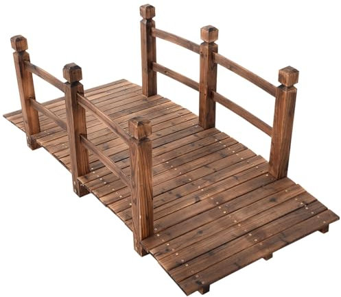 SOARS Pont en Bois avec Balustrade - Pont Jardin en Bois de Sapin Carbonisé- Charge Maximale 100 KG - 150 X 67 X 55 CM - Pont Décoratif Accessible - pour Jardin, Étang, Ruisseau (Marron)