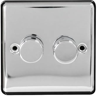 Arlec - Interruttore dimmer in metallo a 2 vie, 250 W, piastra frontale avvitata, 2 vie, accensione e spegnimento, compatibile con lampade LED e alogene, finitura cromata lucida, 85 x 85 x 43 mm