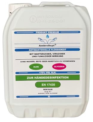 Hygiene Hand-Desinfektionsmittel – Für unterwegs & Zuhause – Ohne Wasser anwendbar, schnelltrocknend & hautschonend – Mit pflegender Formel (5l)