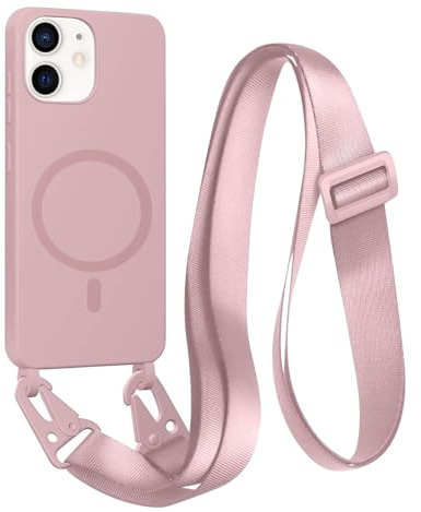 FMPCUON Handyhülle für iPhone 11 kompatibel Wireless Charging,Magnetisch Necklace Hülle mit Bands für Abnehmbar Kordel zum Umhängen Silikon Case,Rosa