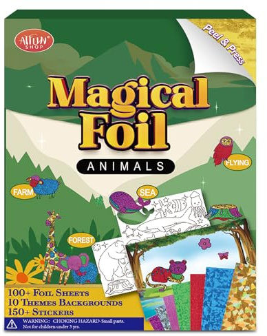 ATFUNSHOP Magical Foil Art Animals in Forest Farm Sea & Birds - No Mess Foil Craft Kit for Kids Ages 4 5 6 7 8 9 Fun Creative DIY Activity, Ideal Birthday Gift for Girls Boys