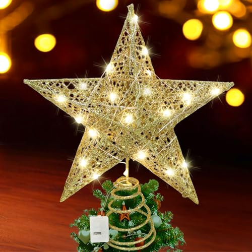 Christbaumspitze Stern, Weihnachtsbaumspitzen Stern, Weihnachtsbaumspitze,Glitzernd Weihnachtsdeko LED Weihnachten Baumspitze, Weihnachtsbaumspitzen Sterns für Weihnachtsbaum Festliche Heimdekoration