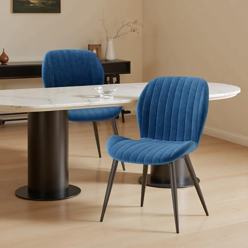Hawthyhome Esszimmerstühle 2er Set, Küchenstuhl, Stuhl Esszimmer Wohnzimmer, ergonomischer Sessel, Armlehnstuhl, Polsterstuhl, Wasserdichtes Material,Metallbeine, Samt, Blau