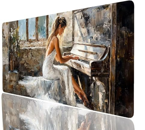 Mauspad Klavier Gaming Mauspad 900x400x3mm Wasserdicht Mousepad Groß als Schreibtischunterlage for Laptop Gaming Tastatur Maus Kabellos,Mousepad Frau für Büro Zubehör Geschenke für Männer Model6763