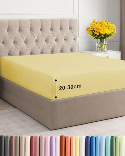 Spannbettlaken 80x200 - Mikrofaser Spannbetttuch 30cm (12) tief - Gelb | Spannbetttuch, Boxspringbett, Weich, Knitterfrei, Bügelfrei, Atmungsaktiv, Hypoallergen, Rundumgummi, Gebürstet, OEKO-TEX