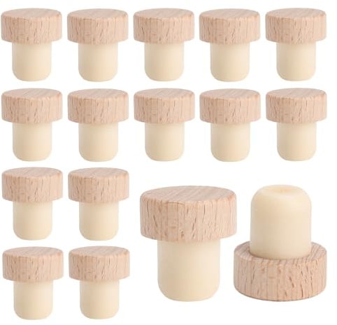 XRVRILE 16 Stück Flaschenverschluss Holz Set, T-Form Griff Korken, Flaschenkorken Wiederverwendbar, Geeignet für Wein und Bier, für Bar, Restaurant, Haushalt