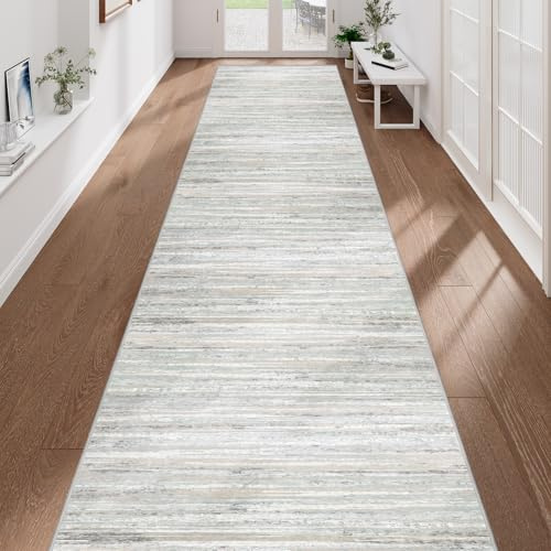 VSIWB Teppich Läufer Flur 80x400 cm, Leichter Kurzflor Küchenteppich, Waschbarer Teppich, rutschfest Küchenläufer, Teppich Flur, Beige Teppich Läufer für Wohnzimmer, Küche, Diele, Eingang, Balkon