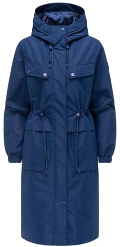 Navahoo Damen extralange wasserdichte Übergangsjacke Mantel oversize Parka mit Taillenzugband und Brusttaschen Kirschwind 14 XS-3XL