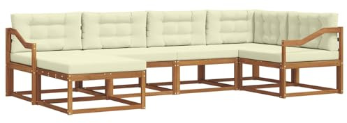vidaXL Outdoor-Sofagarnitur mit Kissen 6 pcs Natur und Creme, Modernes Outdoor-Sofa, Langlebiges Patio-Sofa, Lounge-Sitzgelegenheit für den Garten, Poolside Couch, Gartenmöbel, Modulares Set