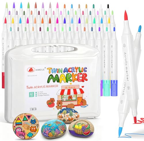 WSICSE 60 Color Acrylic Markers Paint Pens Set with Soft Brush Tips for Artists - Quick-Dry Waterproof Acrylic Paint Markers for Wood Glass Rock Canvas Ceramic Fabric DIY Crafts Gifts