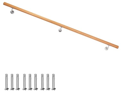 Buche Holz Handlauf Treppengeländer Geländer für Treppe Wandhandlauf V2Aox | 170 cm, Wand, seitliche Montage, mit Halterungen und Montagematerial