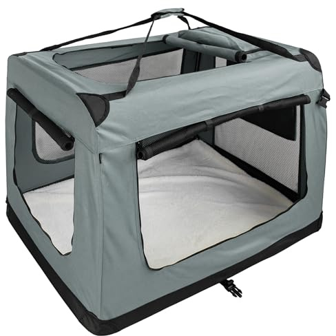 Faltbare Hundebox Transporttasche Transportbox Auto Hunde Box Petigi | XXXL - 101 x 68 x 70 cm, Dunkelgrau, Katze, Kaninchen, Groß, Transport, Tasche