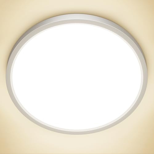 NIBSHOOM LED Deckenleuchte 4000K IP44 Superschlanke Deckenlampe Ø300*H17mm | 24W 2400LM Superschlank Wasserfest Rund und Flach Modern Led Lampen für Badezimmer Schlafzimmer Küche Flur Balkon Weiß