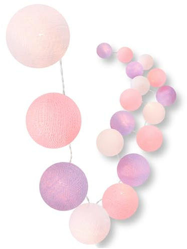 CREATIVECOTTON LED Lichterkette mit Cotton Balls inkl. Timer und Dimmer (Blumenwiese, 35 Kugeln)