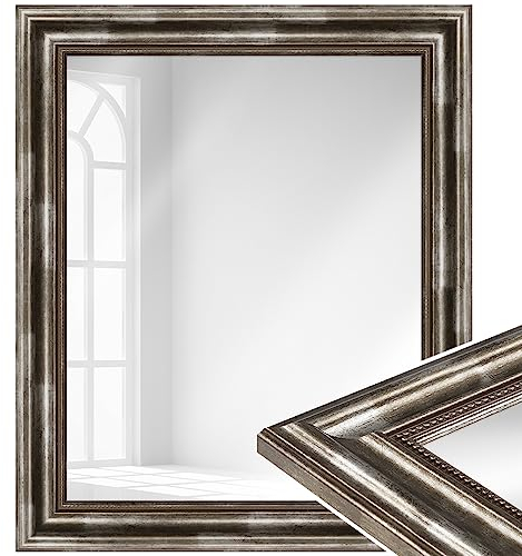 WANDStyle Spiegel 30x40 cm im Barock-Stil aus Holz, silberner Wandspiegel, Made in Germany - H550