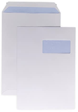 20 ex Grande enveloppe A4 avec fenêtre pochette courrier C4 papier kraft blanc 90g format 229 x 324 mm une enveloppe blanche avec fenêtre 50 x 110 mm fermeture bande adhésive autocollante siliconée