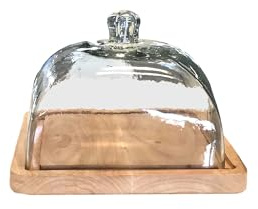 Plateau à Fromage ou Gâteau en Bois et Cloche en Verre Carré