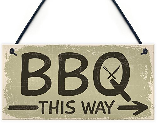 Red Ocean BBQ Barbecue THIS WAY Garden Shed Sign SummerHouse Hanging Plaque Dad Gifts For Him
