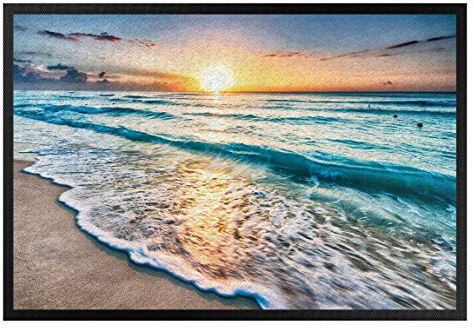 Bilderwelten Fußmatte Gummi Läufer Schmutzabstreifer Sonnenuntergang am Strand 40 x 60 cm