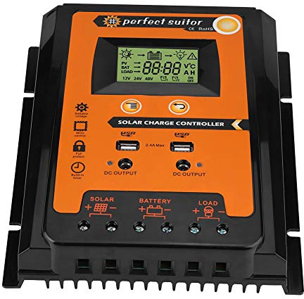 Regulador de Carga Solar MPPT, 30/50/70A Controlador con 2 Puertos USB para Placa Solar, Baterias(50A)