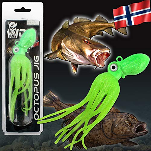 Angel-Berger Wild Devil Baits Octopus Jig Dorsch Heilbutt Seelachs Köder Pilker Meeresangeln Gummifisch (Green Flash, 350g)