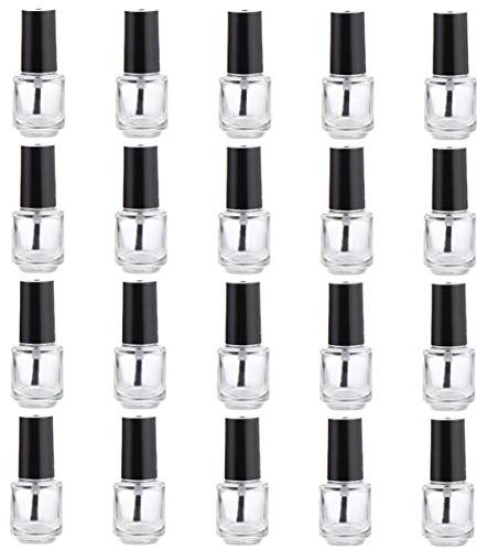 Lurrose Nail Accessories 20pcs Empty Nail Polish Bottles Glass Nail Polish Applicators Container with Brush Cap for Nail Salon Art 5ML (Transparent) Glass Containers