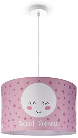 Paco Home Deckenlampe Kinderzimmer Pendelleuchte Lampenschirm Stoff Wolken Himmel Sterne Kinderlampe E27 1,5m Textilkabel, Farbe:Design 2 (Ø45,5 cm), Leuchtenart/Farbe:Pendelleuchte - Weiß