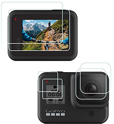 Pellicola salvaschermo per GoPro Hero 8 Black, proteggi schermo + proteggi obiettivo in vetro temperato + proteggi schermo frontale HD [2 set] HUIPPUXIANG