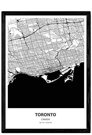 Nacnic Poster mit Karte von Toronto - Kanada. Poster von US-Städte mit Meeren und Flüssen in schwarz und weiß. A3