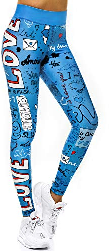 OZONEE Damen Leggings Leggins Lang Sportleggings Baumwolle Blickdicht High Waist Hüfthoch Hohe Taille Hochbund Knöchellang Sport Unifarbe Einfarbig O/20755 BLAU XL