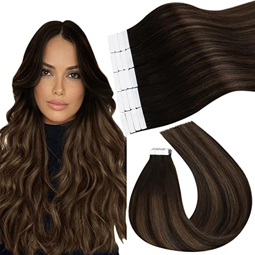 Ugeat Extensions Tape 60 cm Balayage Dunkelbraun Glatt Echthaar Extensions Tape Braun Ombre Haarverlängerung Echthaar 50G für Mädchen 20 Stück #2/6/2